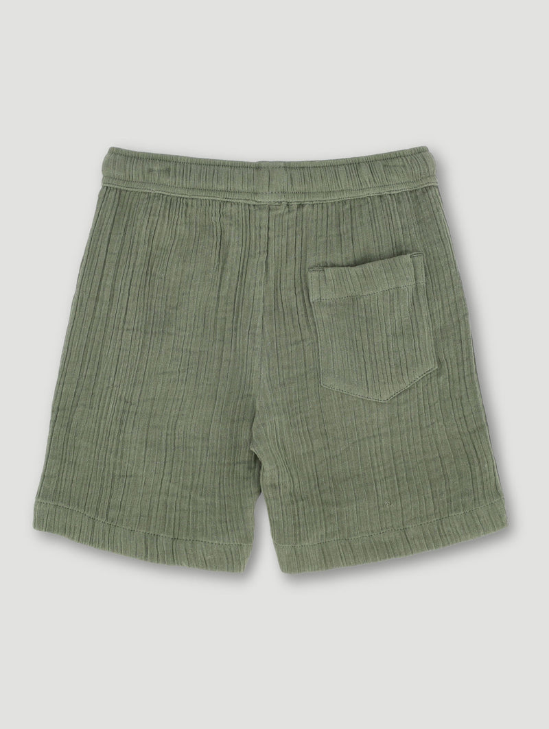 Pre-Boys Textured Muslin Shorts - Olive