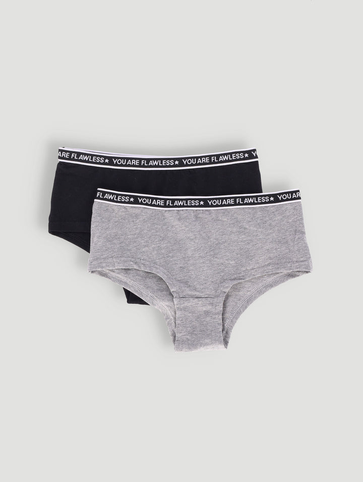 Girls 2 Pack Boyleg Panties - Black/Grey