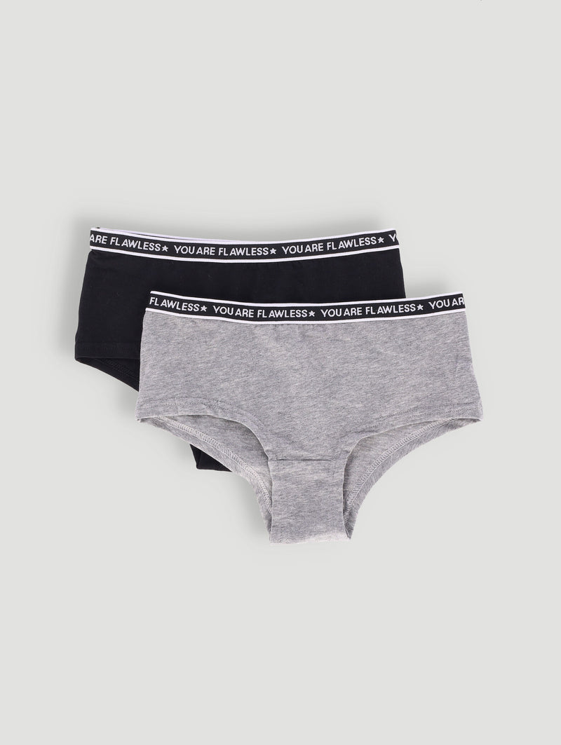 Girls 2 Pack Boyleg Panties - Black/Grey