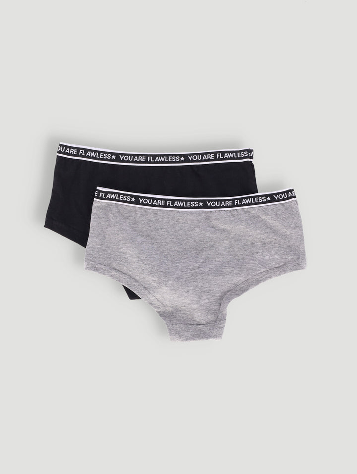 Girls 2 Pack Boyleg Panties - Black/Grey