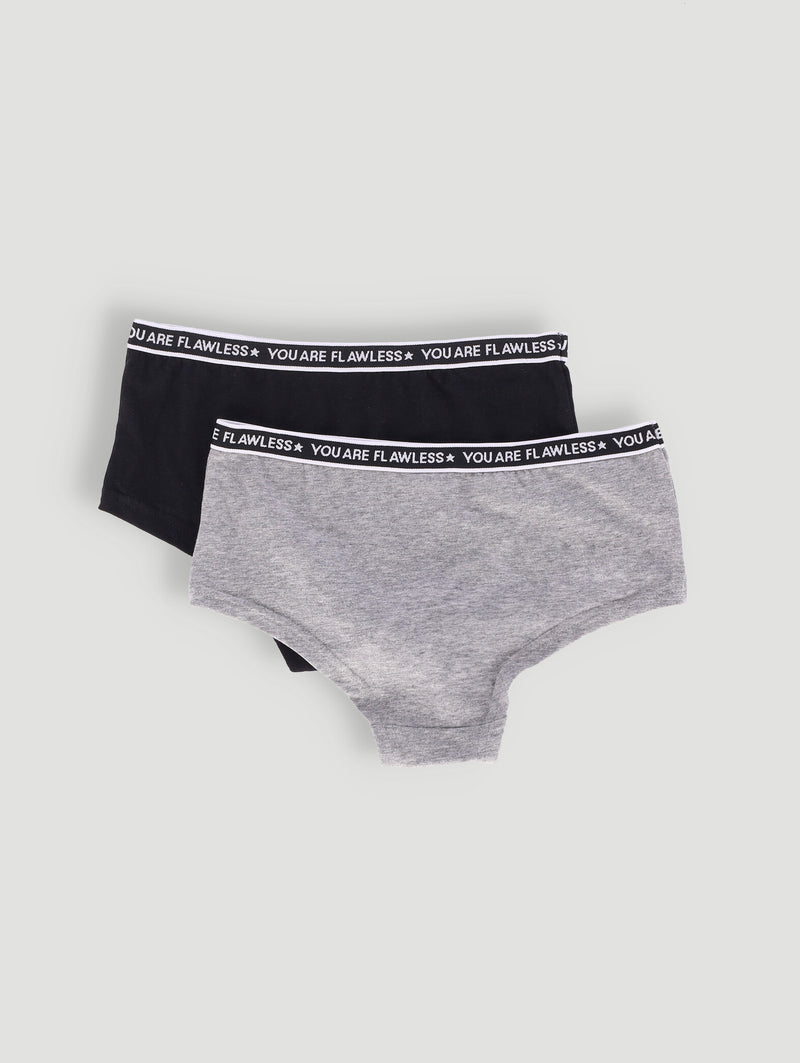 Girls 2 Pack Boyleg Panties - Black/Grey