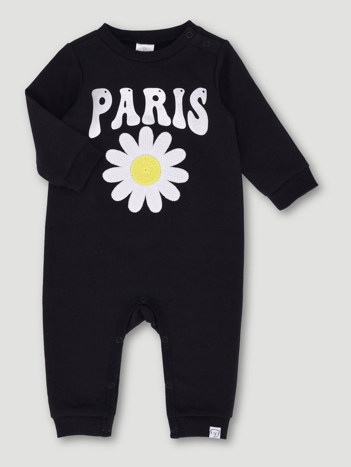 Baby Girls 3D Paris Brushed Fleece Playsuit - Black