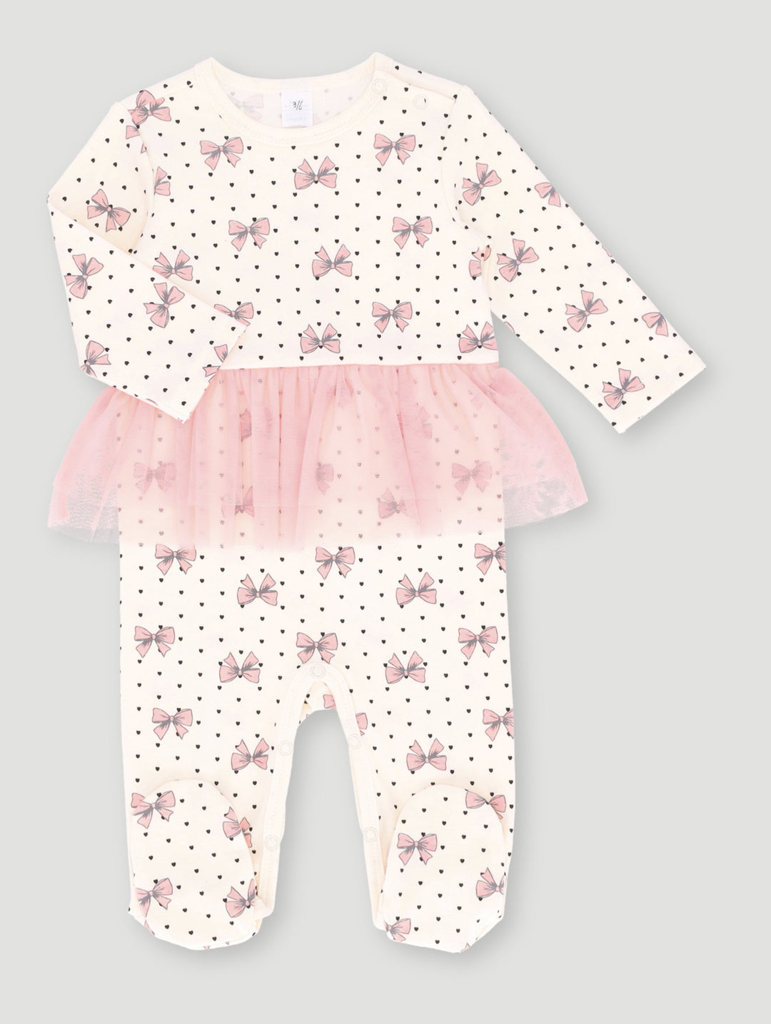 Baby Girls Knit Bow/Tulle Printed Sleepsuit - Cream Multi