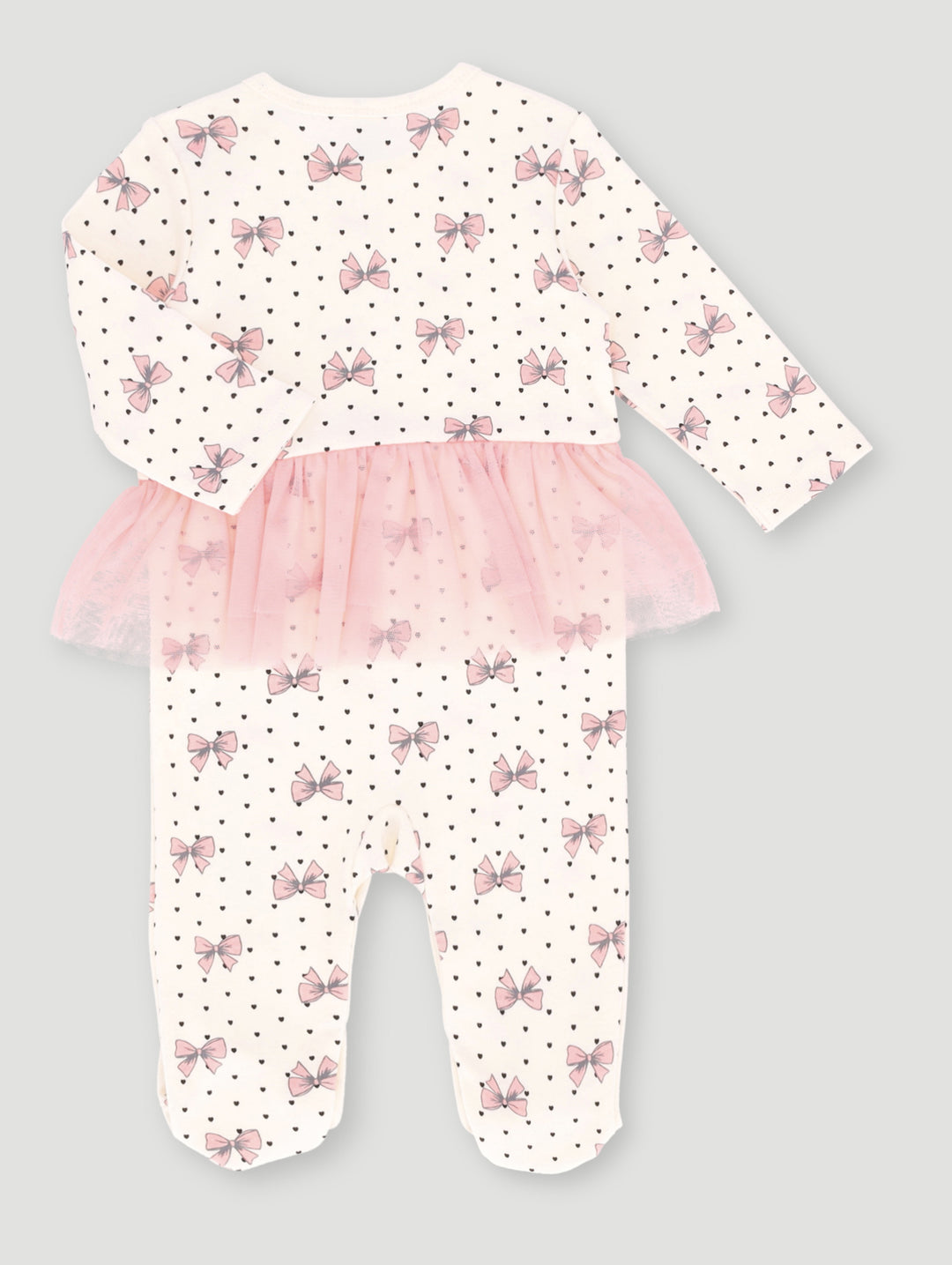 Baby Girls Knit Bow/Tulle Printed Sleepsuit - Cream Multi