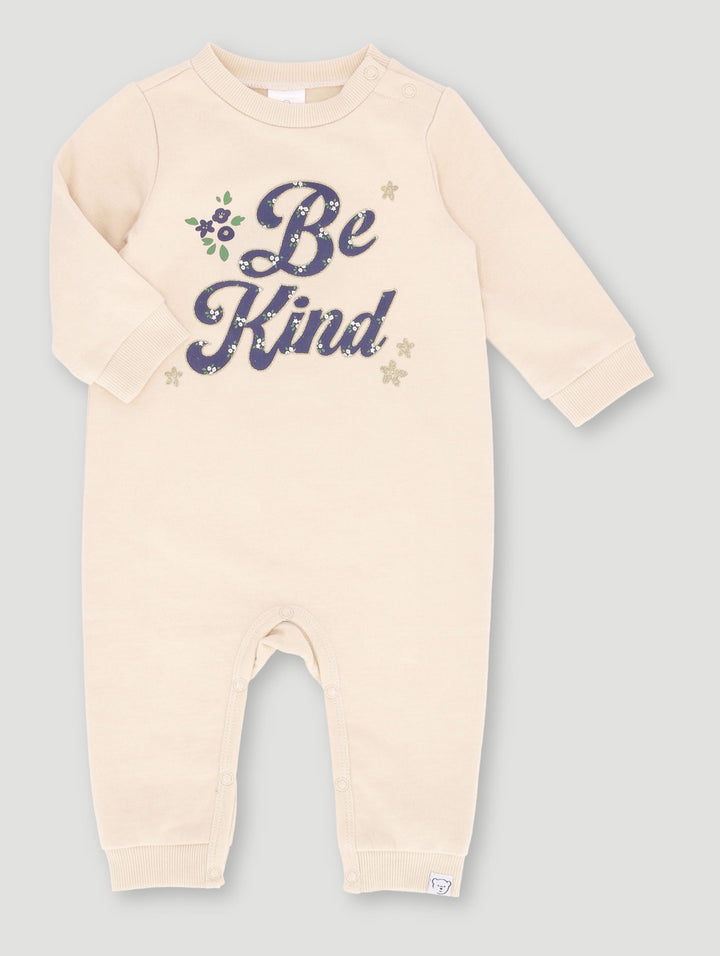 Baby Girls Long Sleeve Be Kind Playsuit - Light Stone