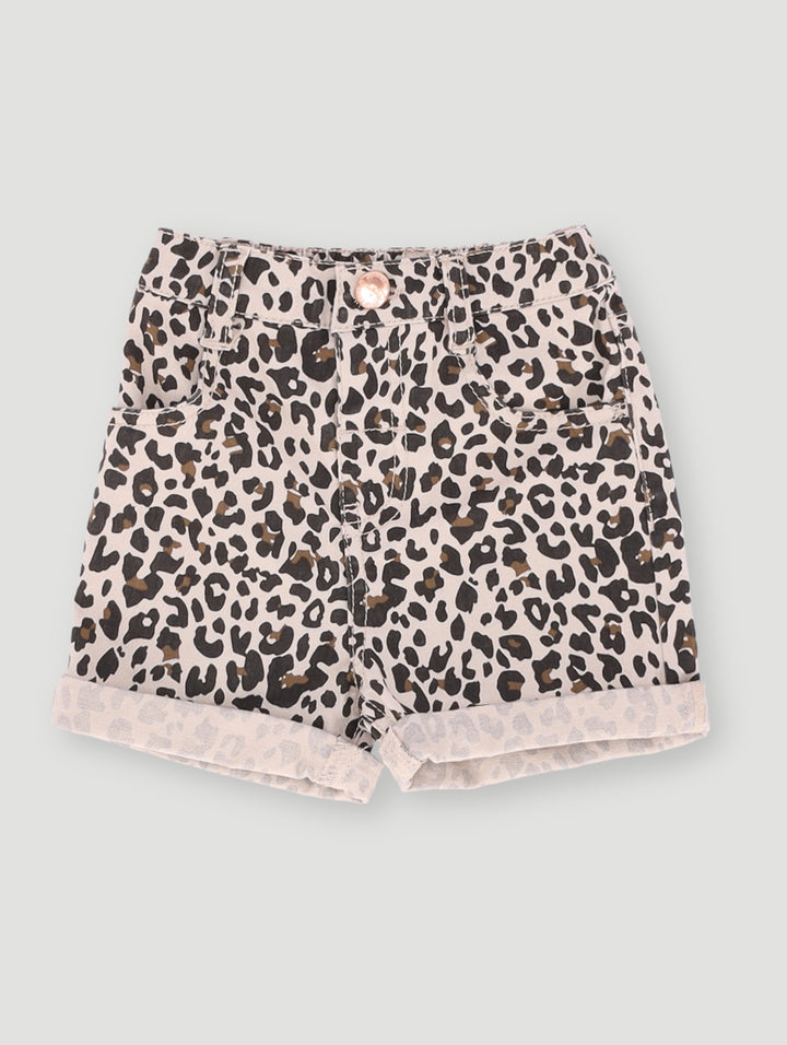 Baby Girls Animal Print Short Denim - Black/Brown