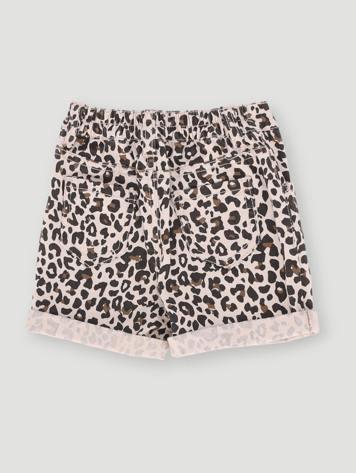 Baby Girls Animal Print Short Denim - Black/Brown