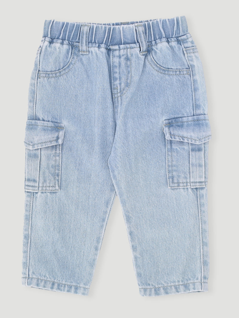 Baby Girls Denim Cargo Pants - Mid Blue