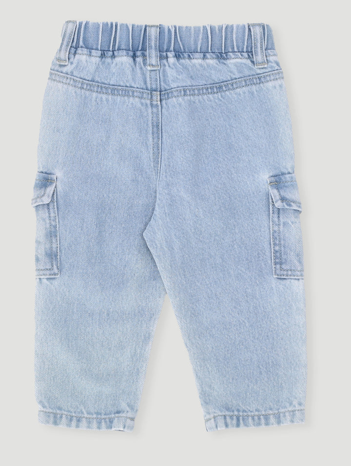 Baby Girls Denim Cargo Pants - Mid Blue