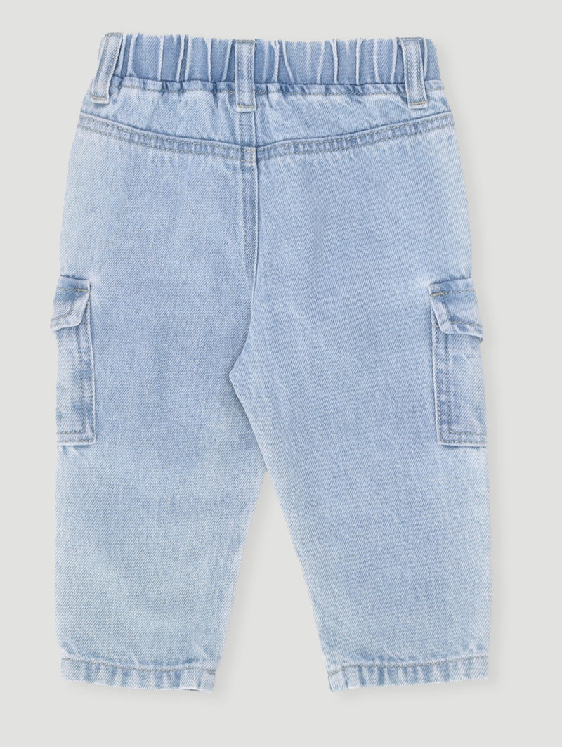 Baby Girls Denim Cargo Pants - Mid Blue