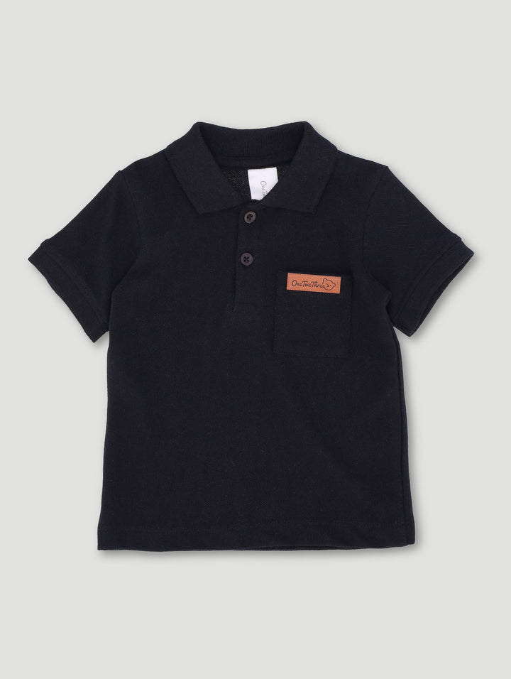 Baby Boys Plain Bear Badge Knit Golfer - Black