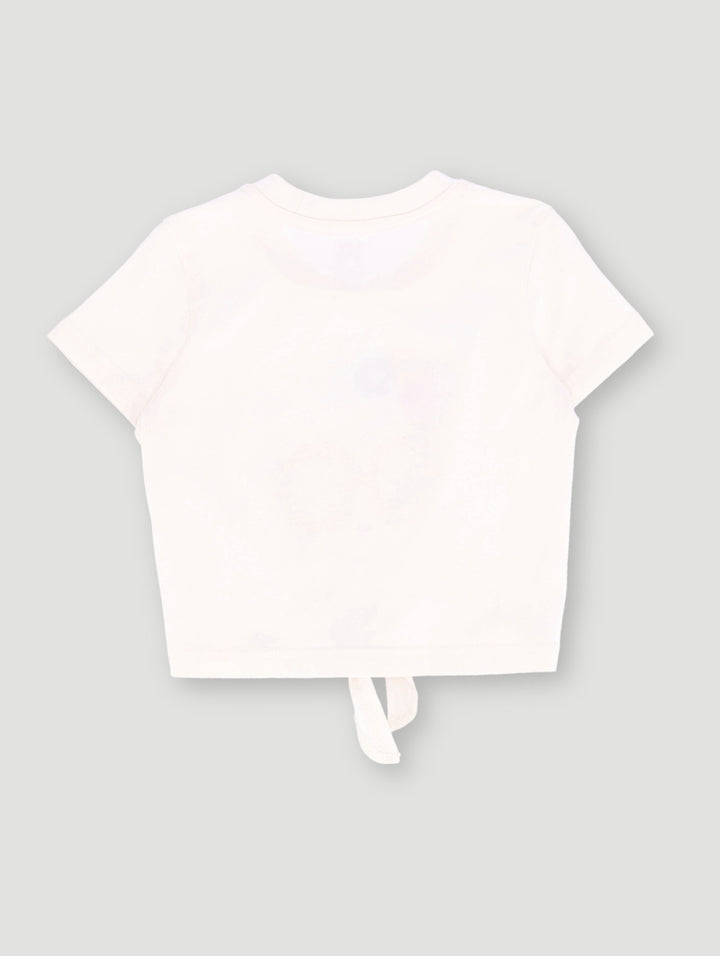 Pre-Girls Flower Glasses Tee With Tie Detail - Off White