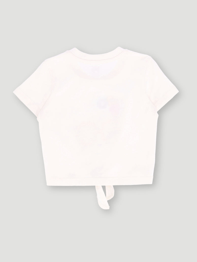 Pre-Girls Flower Glasses Tee With Tie Detail - Off White
