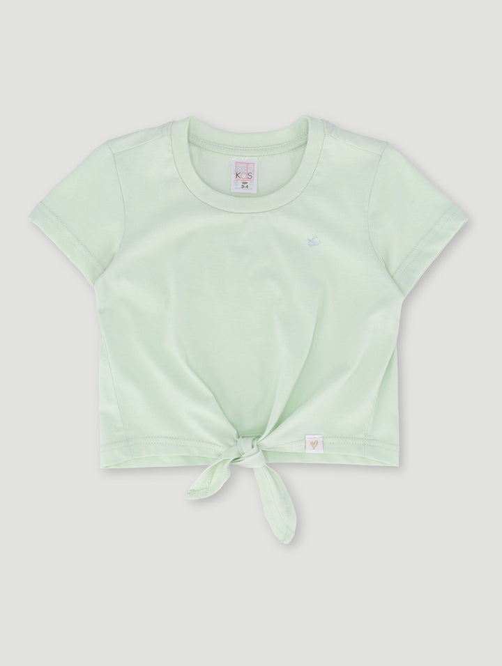 Pre-Girls Plain Tee With Tie - Lime