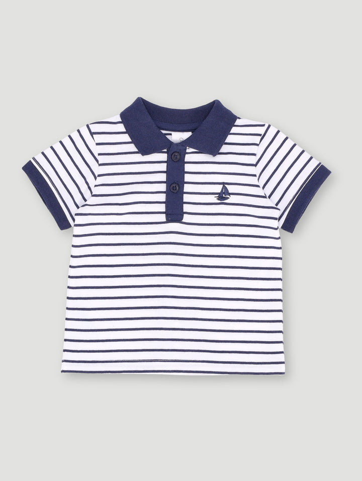Baby Boys Stripe Golfer Tee - Dark Navy