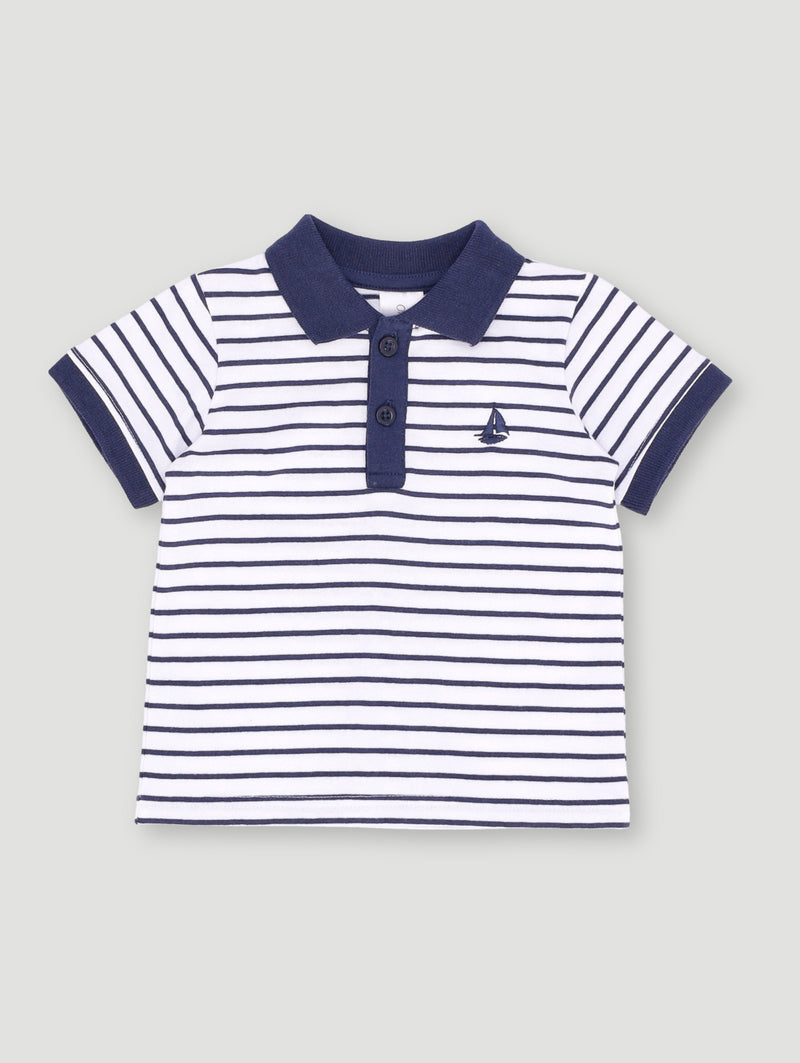 Baby Boys Stripe Golfer Tee - Dark Navy