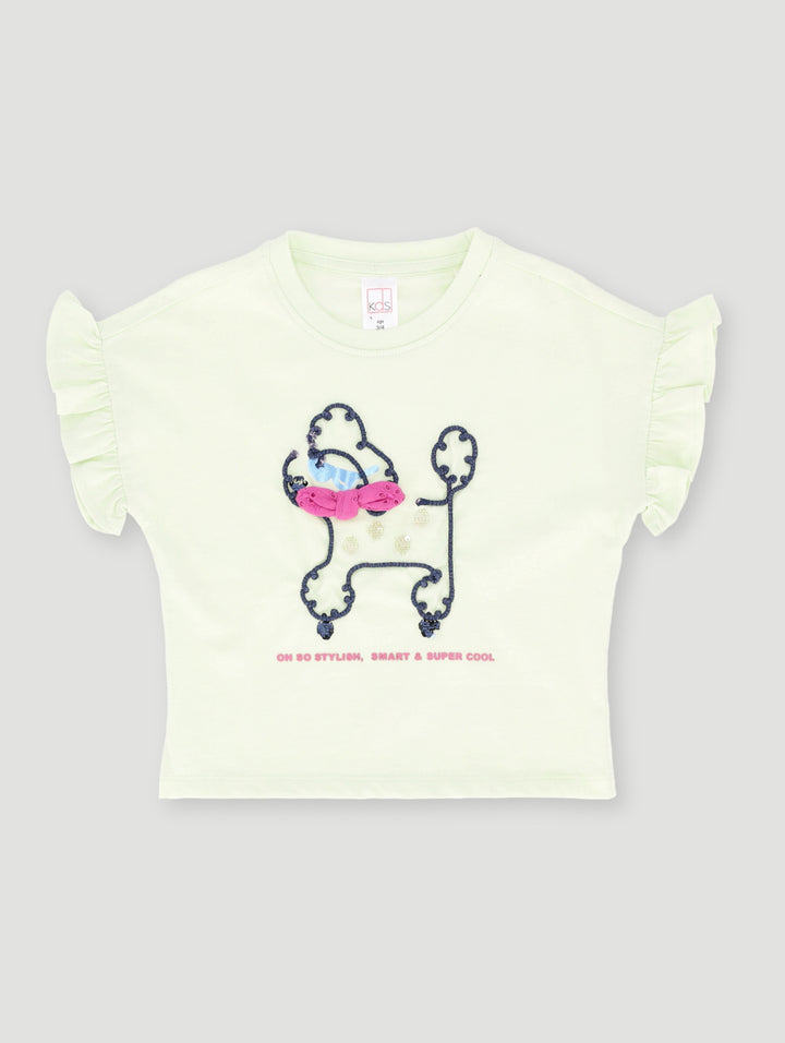 Pre- Girls Doggie With A Bow Top - Lime