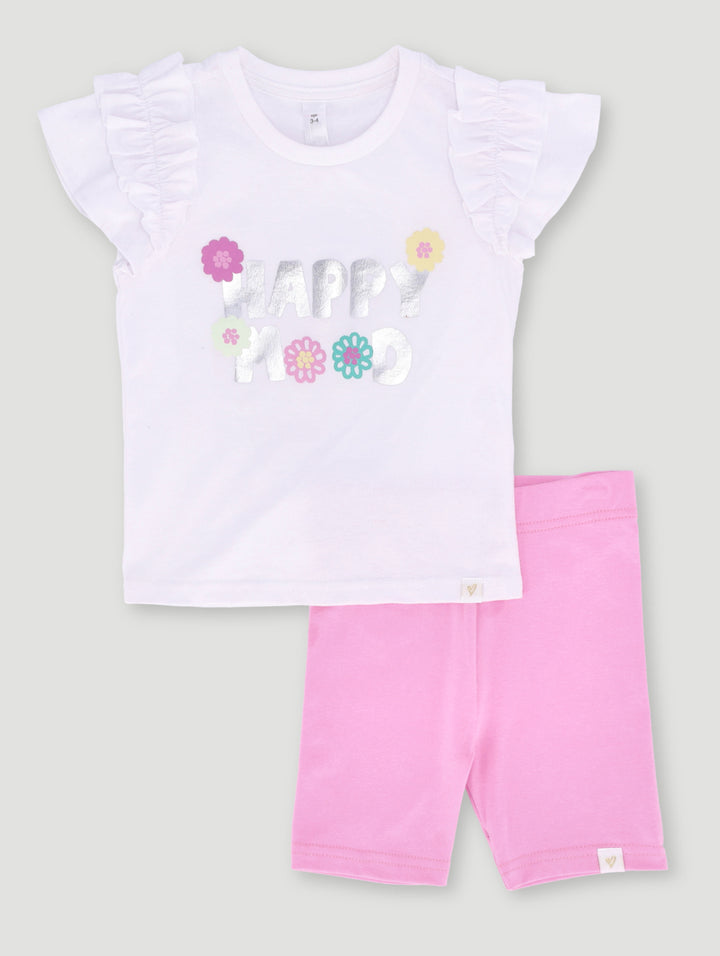 Pre-Girls Cycle Short & Tee Set - White