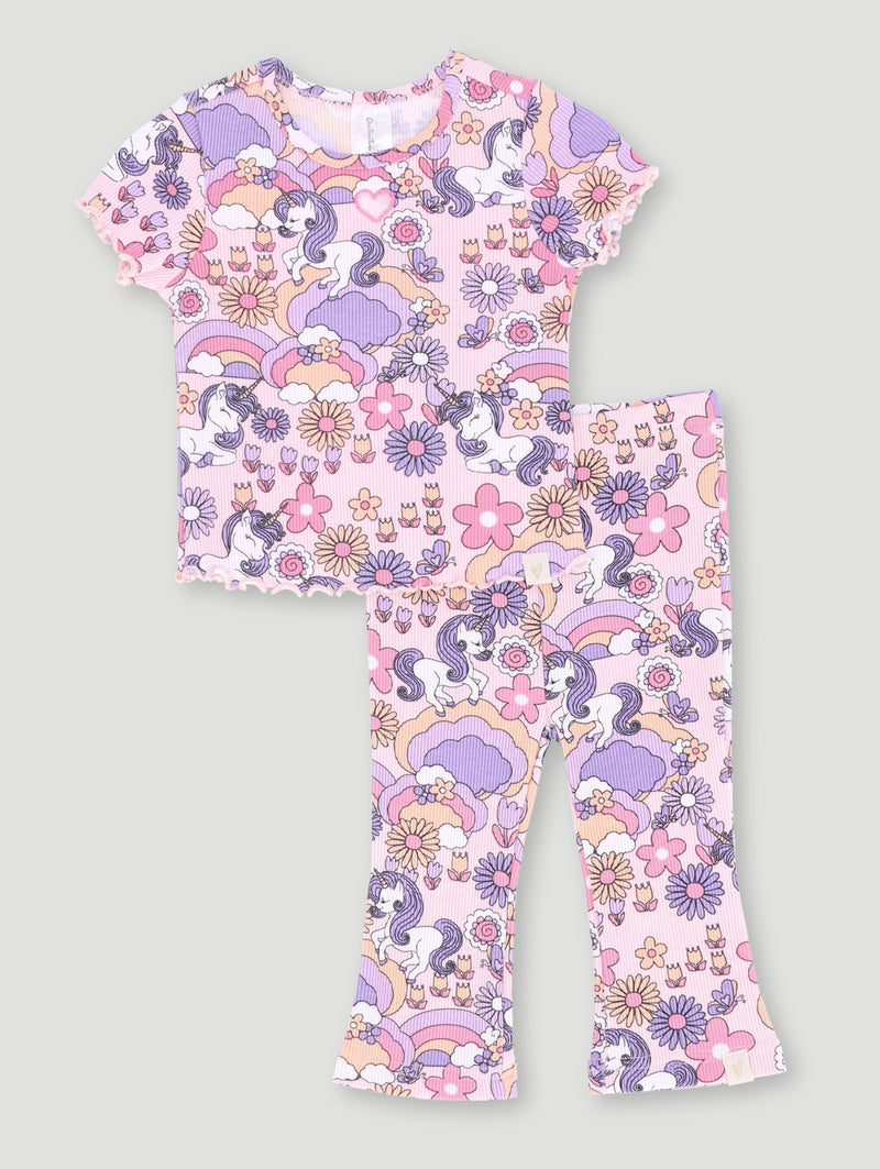 Baby Girls Unicorn Ribbed Knit Set - Tan