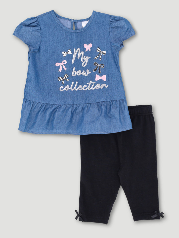 Baby Girls Bow Collection Denim Tunic Set - Black