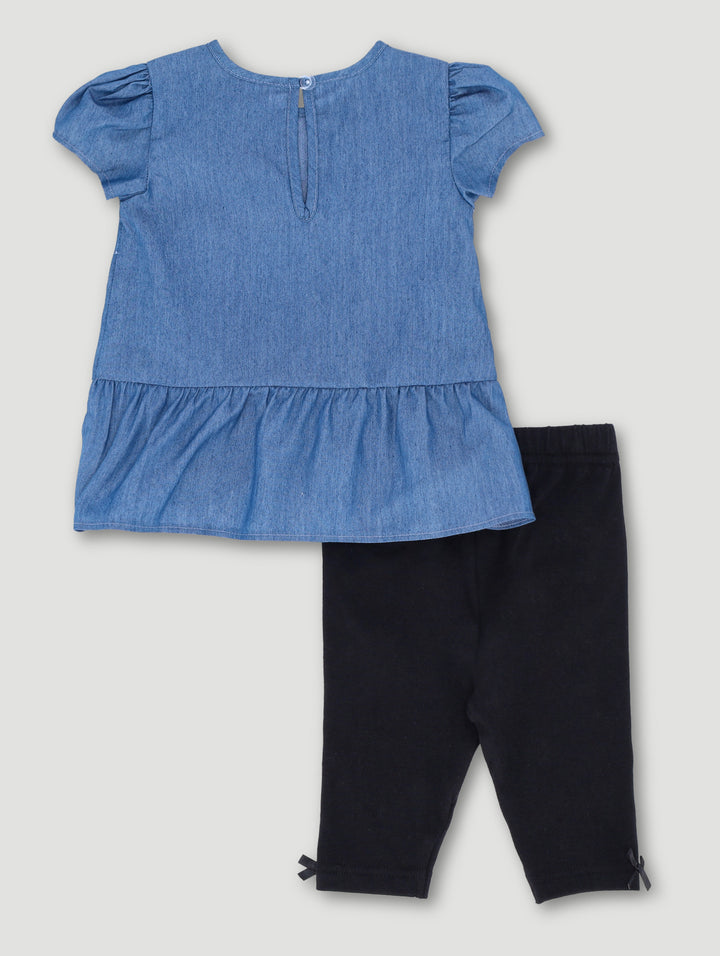 Baby Girls Bow Collection Denim Tunic Set - Black