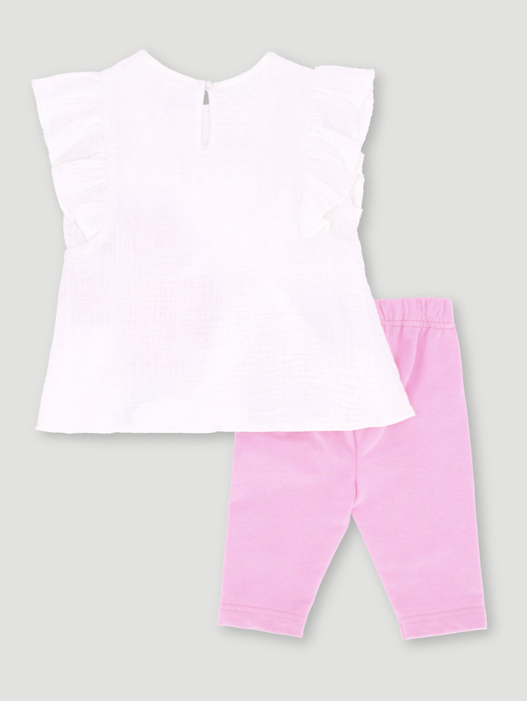 Baby Girls Frill Flower Woven Tunic Set - Pink