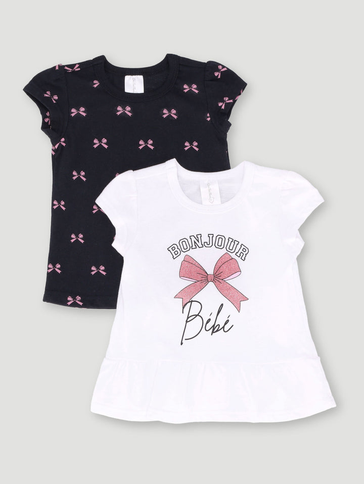 Baby Girls 2 Pack Bows Tee - Dusty Pink