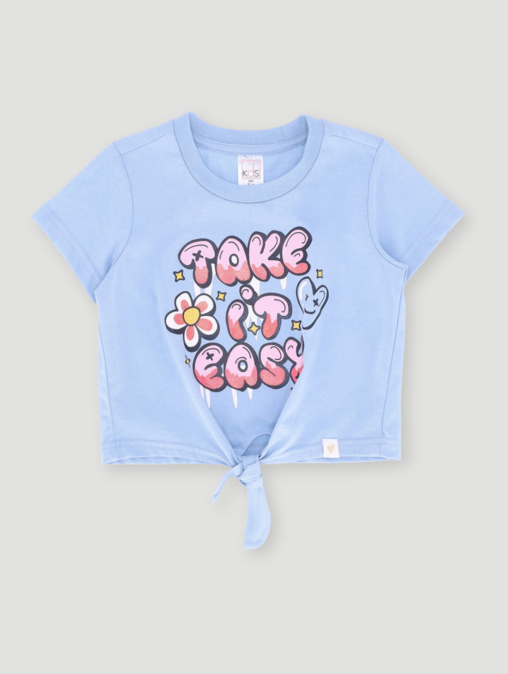 Pre- Girls Tee With Frill On Shoulder - Blue