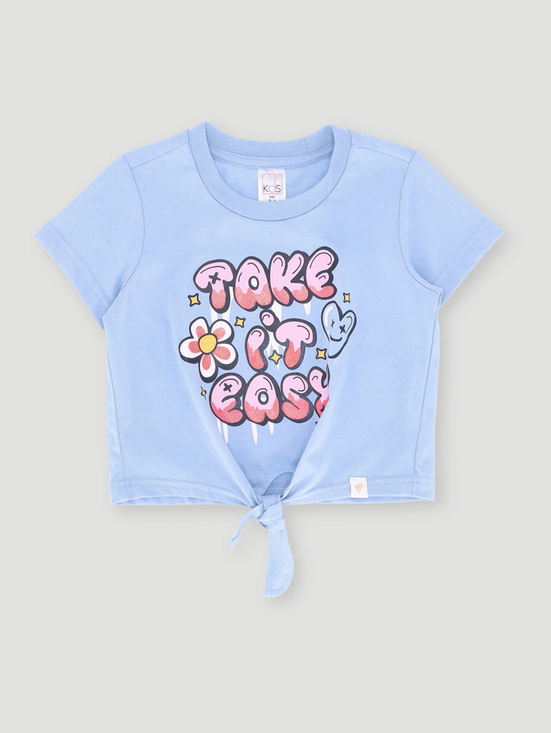 Pre- Girls Tee With Frill On Shoulder - Blue