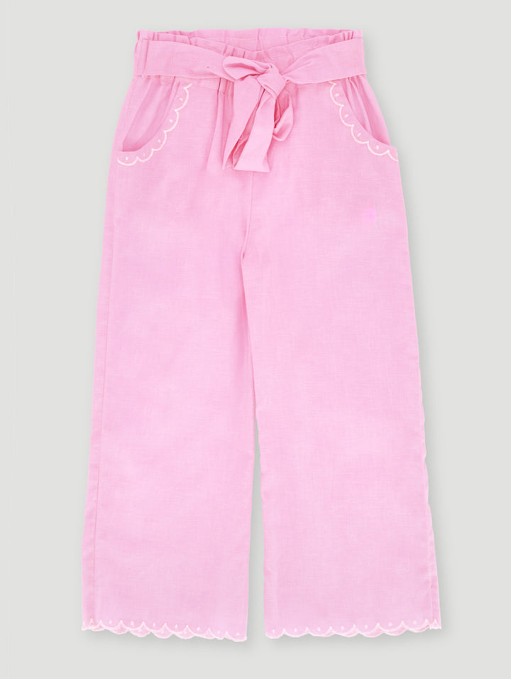 Pre- Girls Wide Leg Scallop Pants - Pink