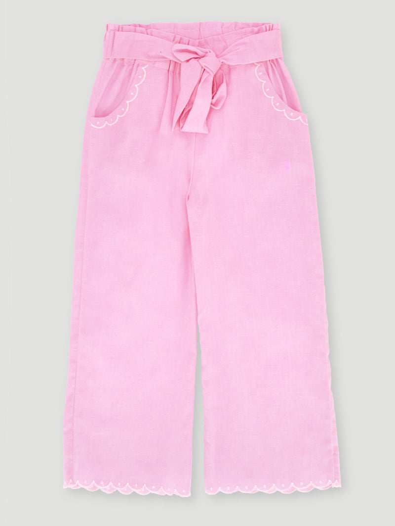 Pre- Girls Wide Leg Scallop Pants - Pink