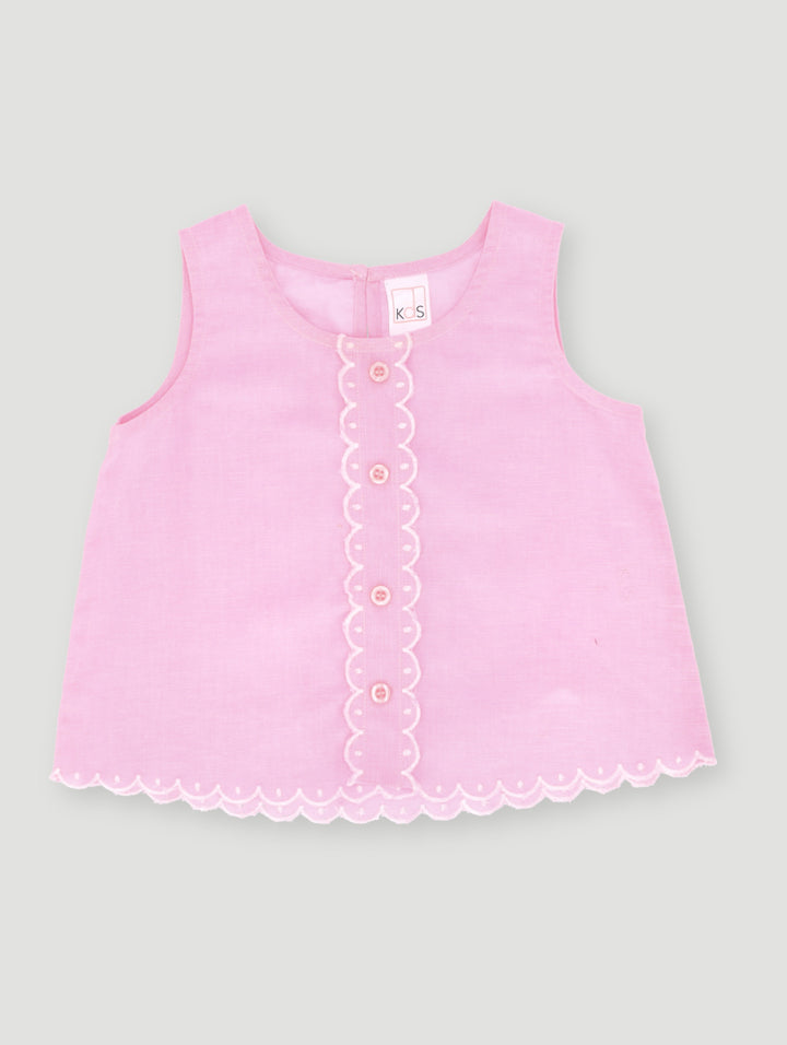 Pre- Girls Scalloped Edge Blouse - Pink