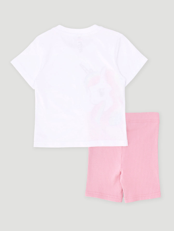 Pre-Girls Unicorn Tee & Cycle Short Set - White