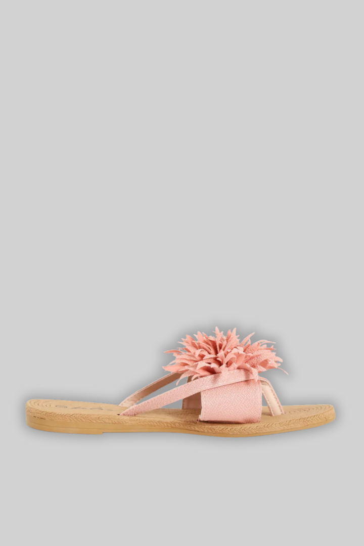 Moulded Thick Strap Mule With Flower Detail - Blush