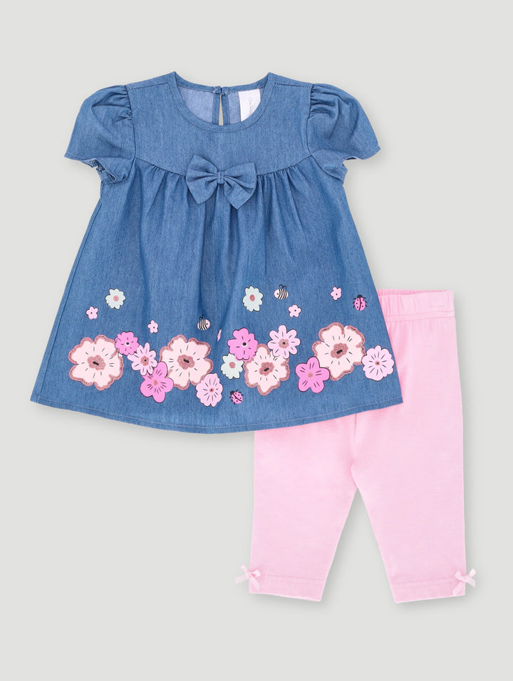 Baby Girls Daisytunic Denim Set - Pink