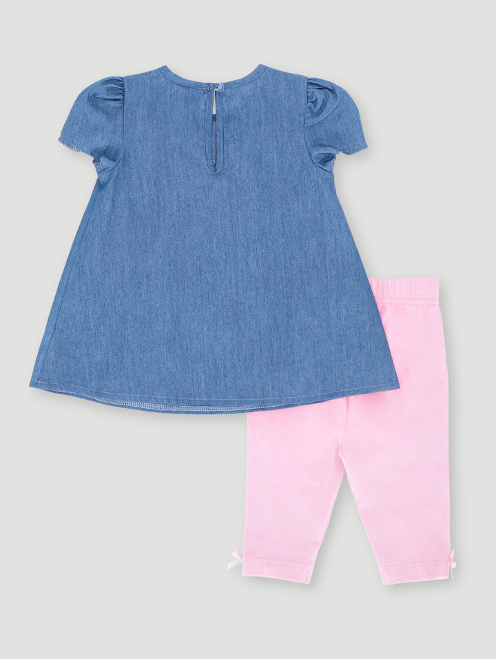 Baby Girls Daisytunic Denim Set - Pink