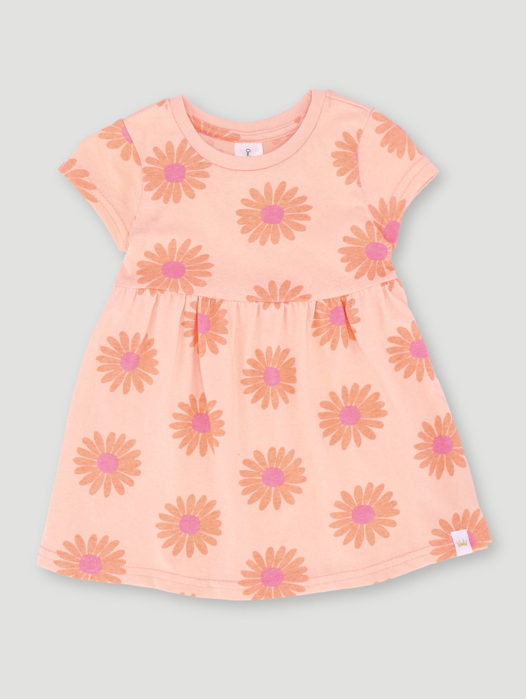 Baby Girls Floral Print Knit Dress - Peach