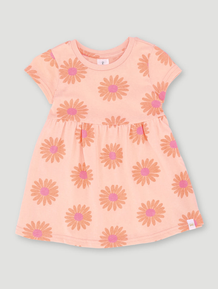 Baby Girls Floral Print Knit Dress - Peach