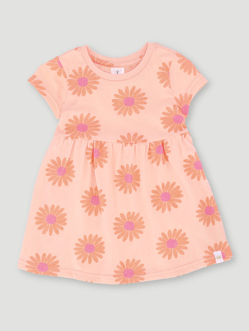 Baby Girls Floral Print Knit Dress - Peach