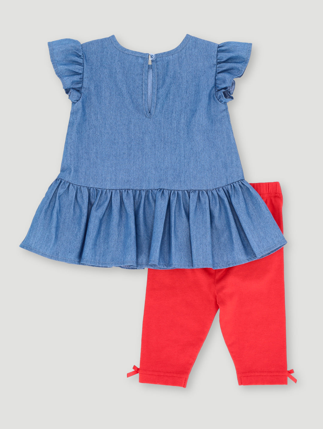 Baby Girls Butterfly Denim Tunic Set - Red
