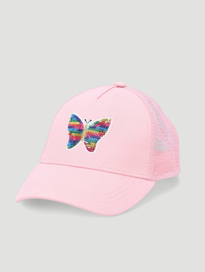 Pre-Girls Butterfly Sequins & Mesh Cap - Pink