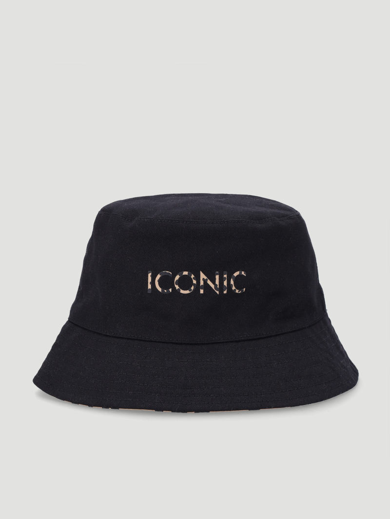 Girls Leopard Print Reversable Bucket Hat - Black