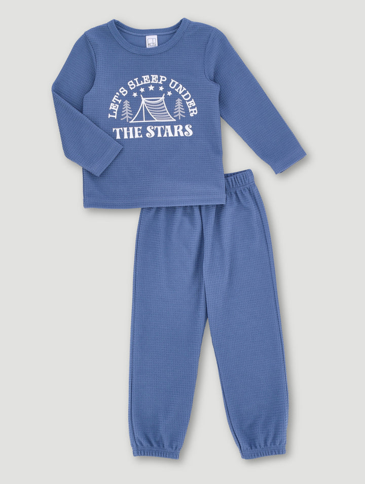Pre-Boys Long Sleeve Long Bottom Waffle Sleep Set - Blue
