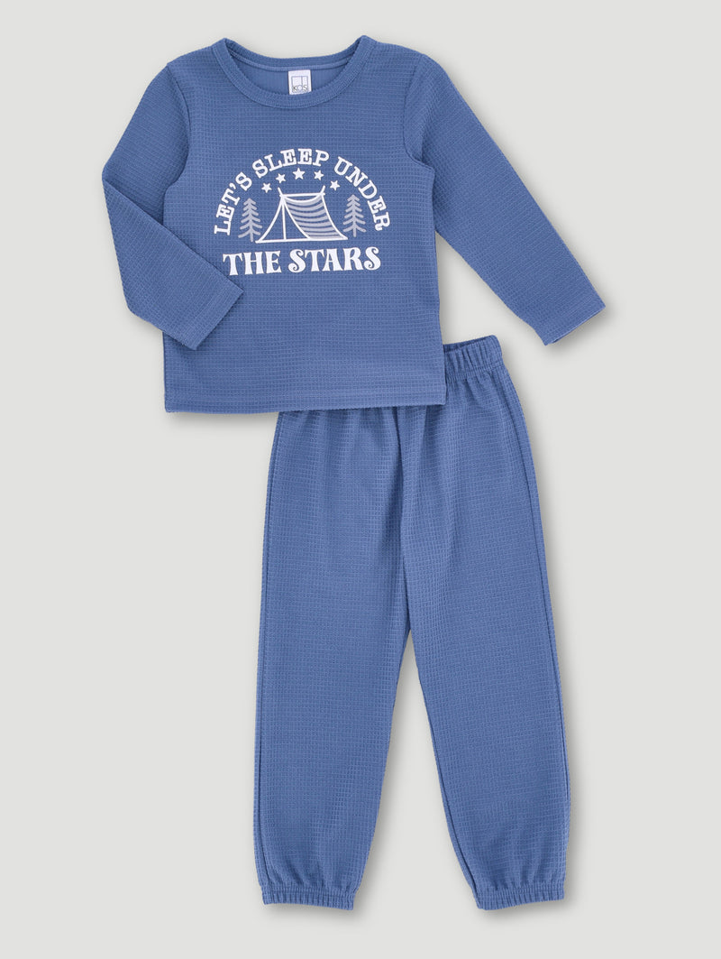 Pre-Boys Long Sleeve Long Bottom Waffle Sleep Set - Blue