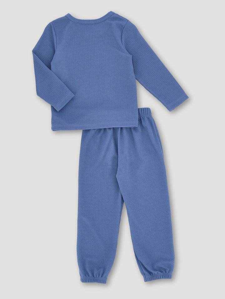 Pre-Boys Long Sleeve Long Bottom Waffle Sleep Set - Blue
