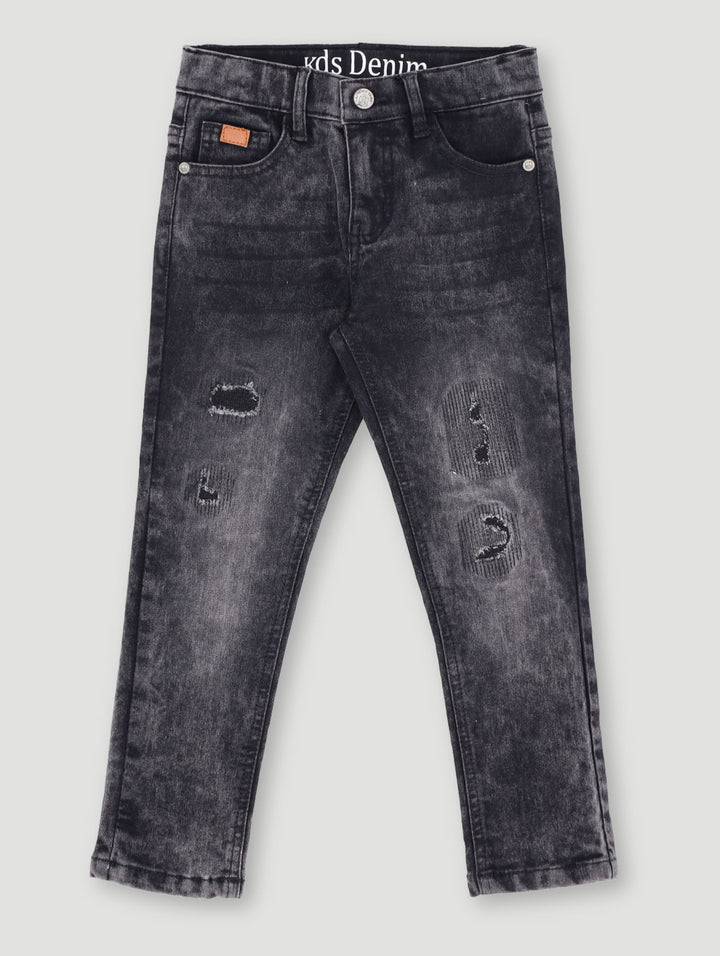 Pre-Boys Patch Abrasion Denim - Charcoal