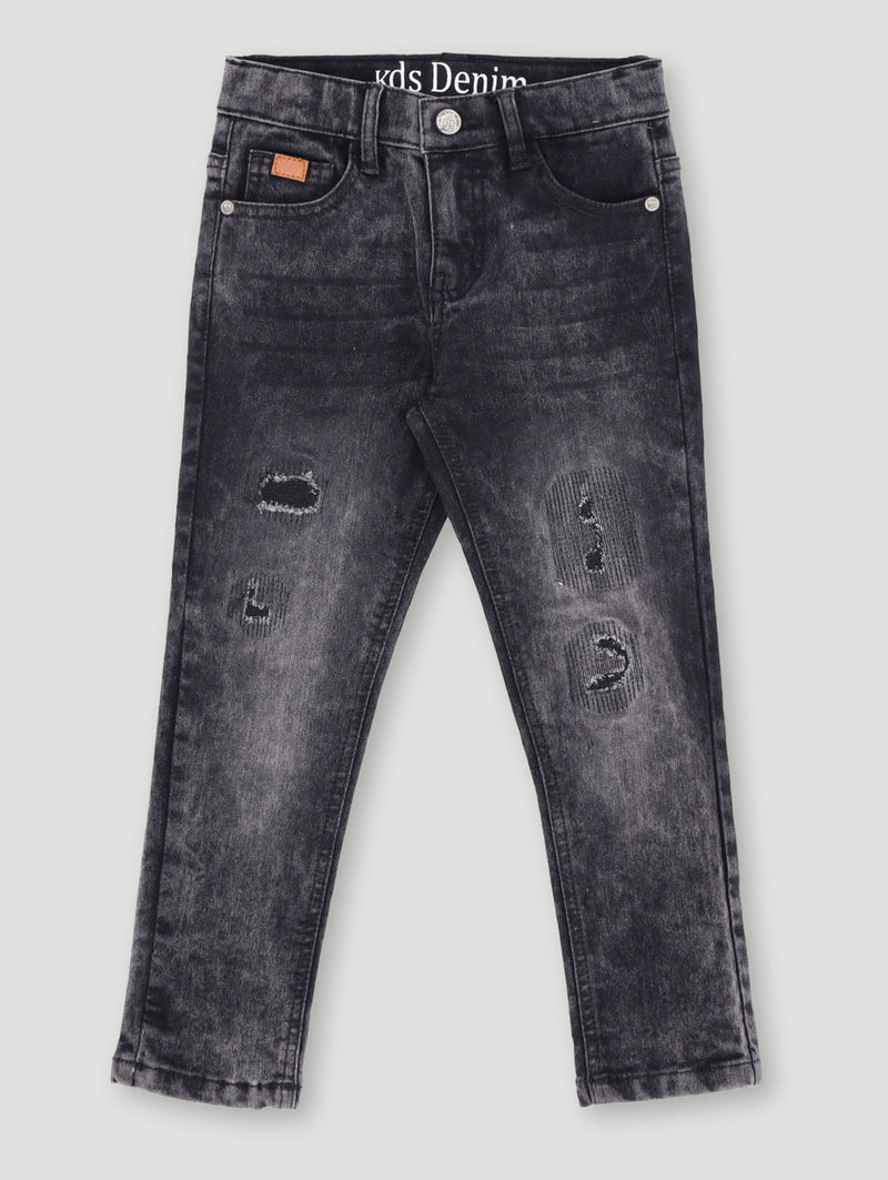 Pre-Boys Patch Abrasion Denim - Charcoal