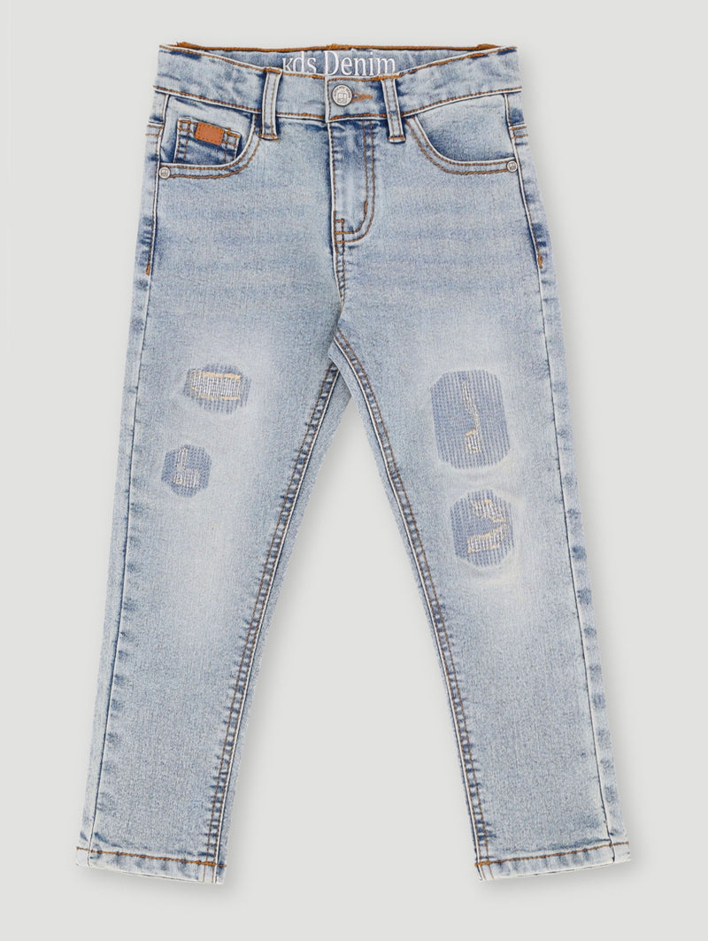 Pre-Boys Patch Abrasion Denim - Bleach