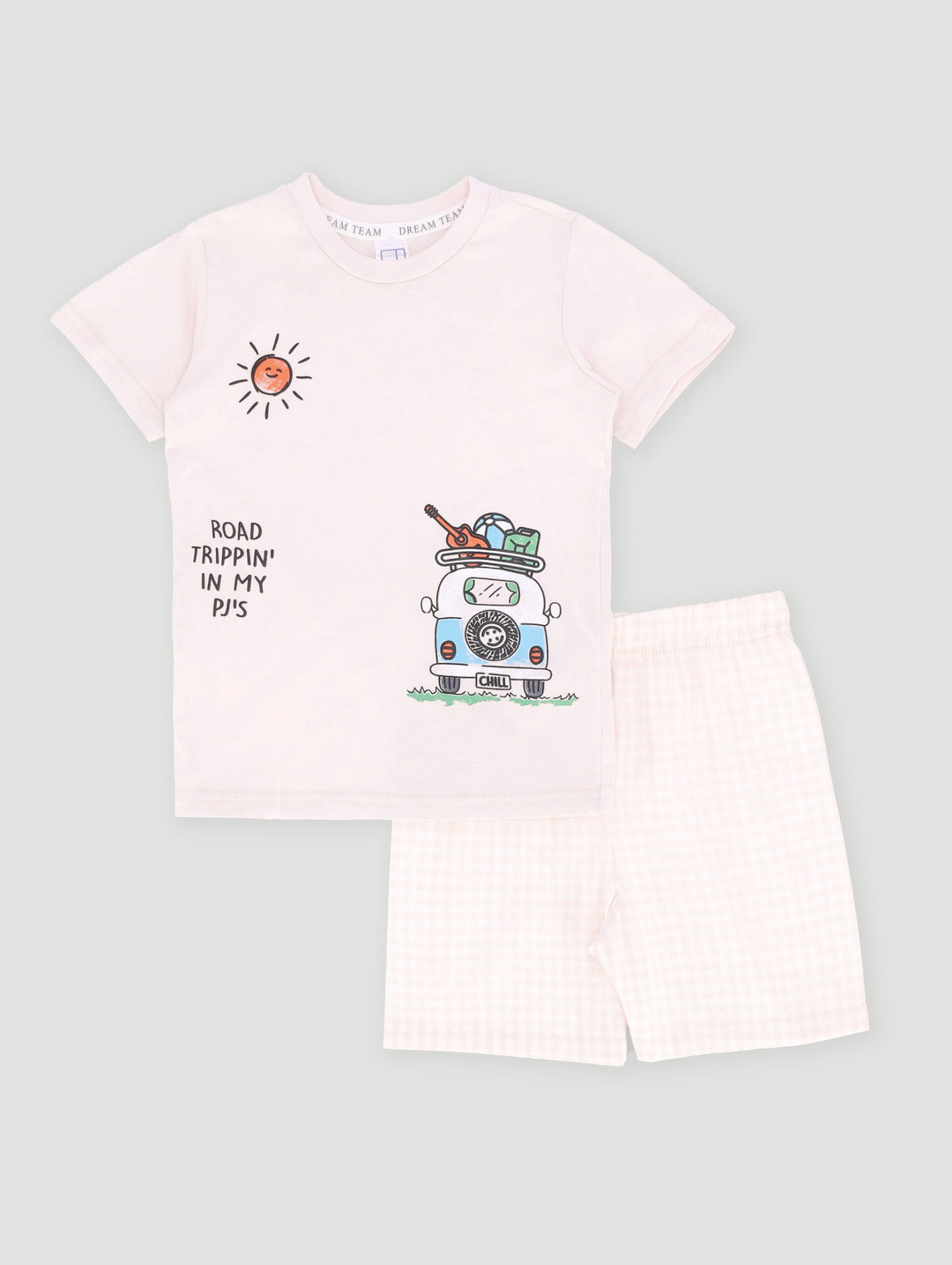Pre-Boys Road Trip Top & Bottom Woven Sleep Set - Stone