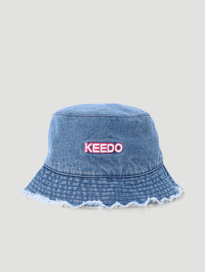 Keedo Denim Frayed Edge Bucket Hat - Denim